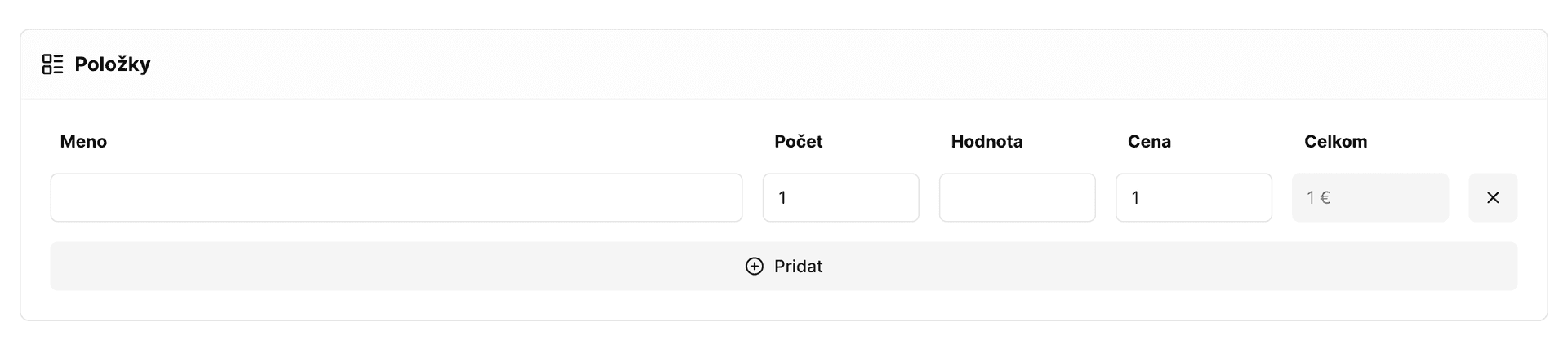 V časti položky zadávate všetky informácie vy, systém to nevygeneruje. Je tam potrebné presne zadať názov služby akú ste vykonali a sumu peňazí, ktorú za službu požadujete.