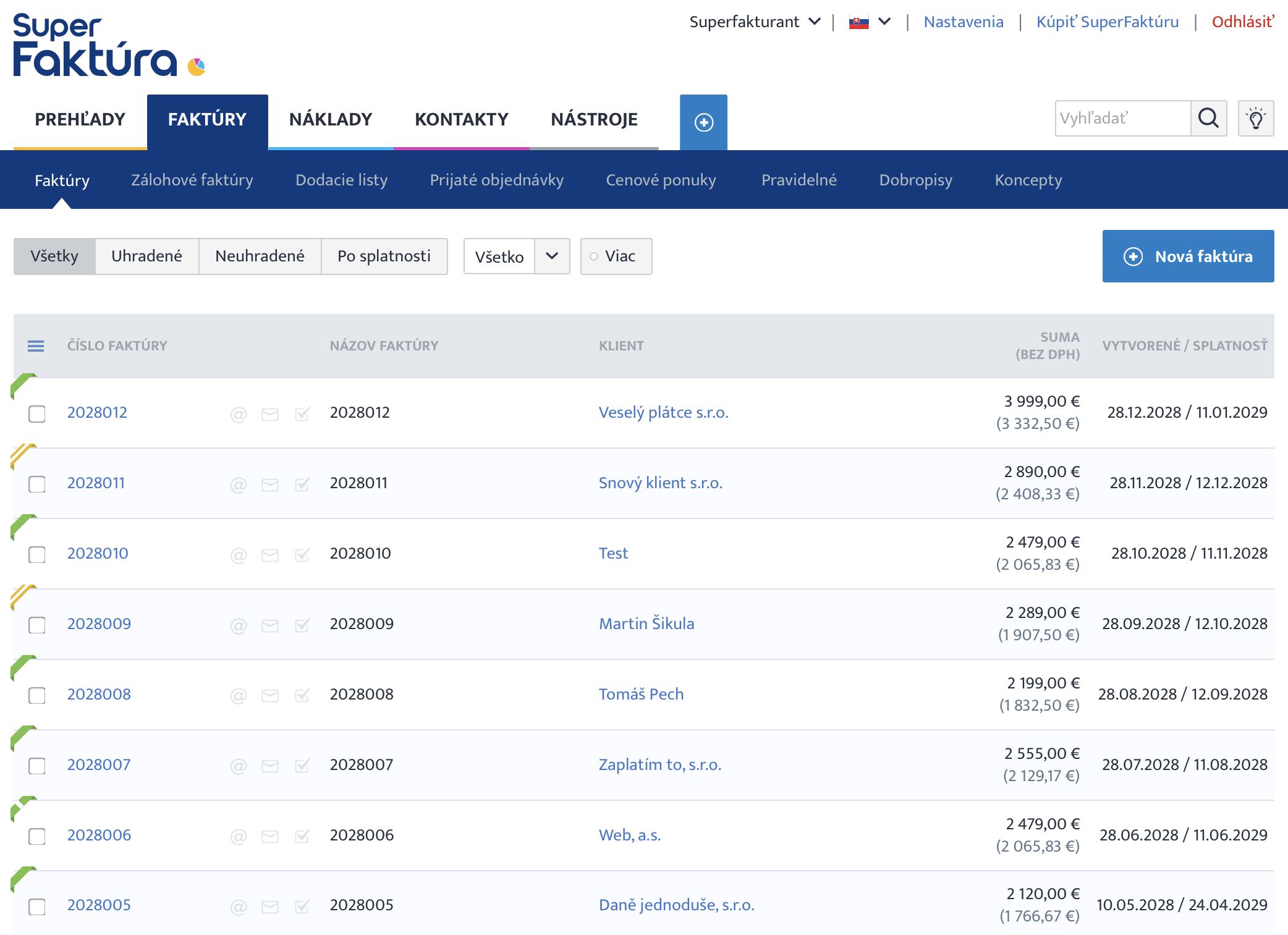 SuperFaktúra dashboard